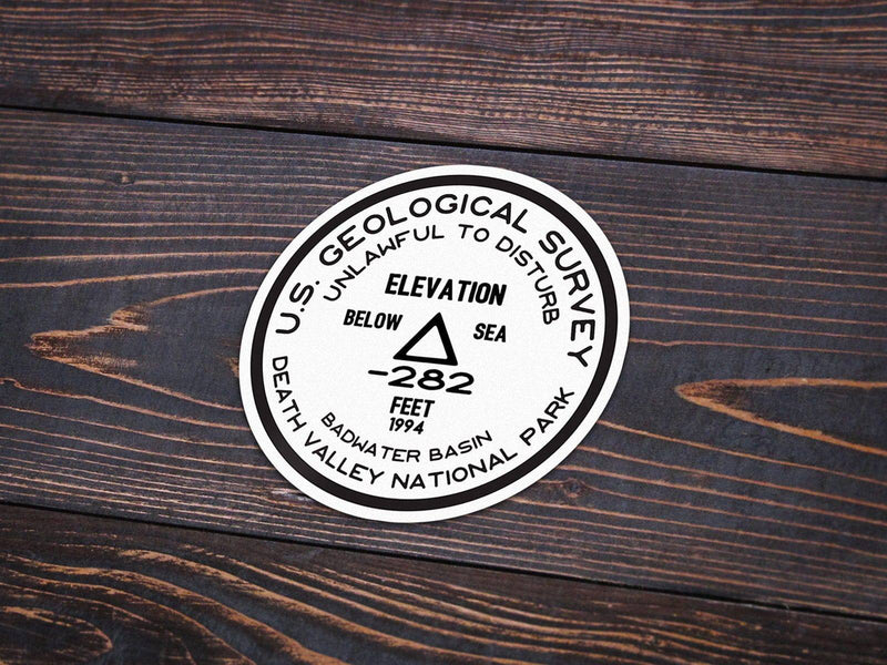 Death Valley National Park Sticker | Badwater Basin USGS Benchmark Sticker - Albion Mercantile Co.