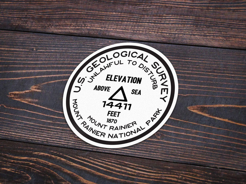 Mount Rainier National Park Sticker | Mount Rainier USGS Benchmark Sticker - Albion Mercantile Co.