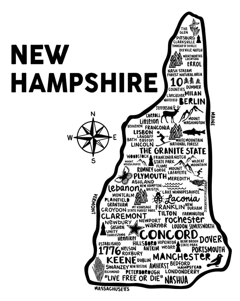 New Hampshire Map Print | Katie Ford - Albion Mercantile Co.