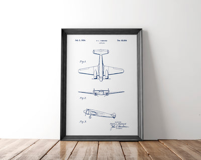 Electra Airplane Patent Poster | 1934 | Patent Print № 92,654 - Albion Mercantile Co.
