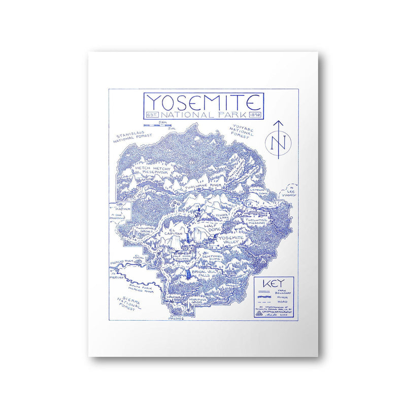 Yosemite National Park Map | Hand Drawn Print | CryptoCartography Poster - Albion Mercantile Co.