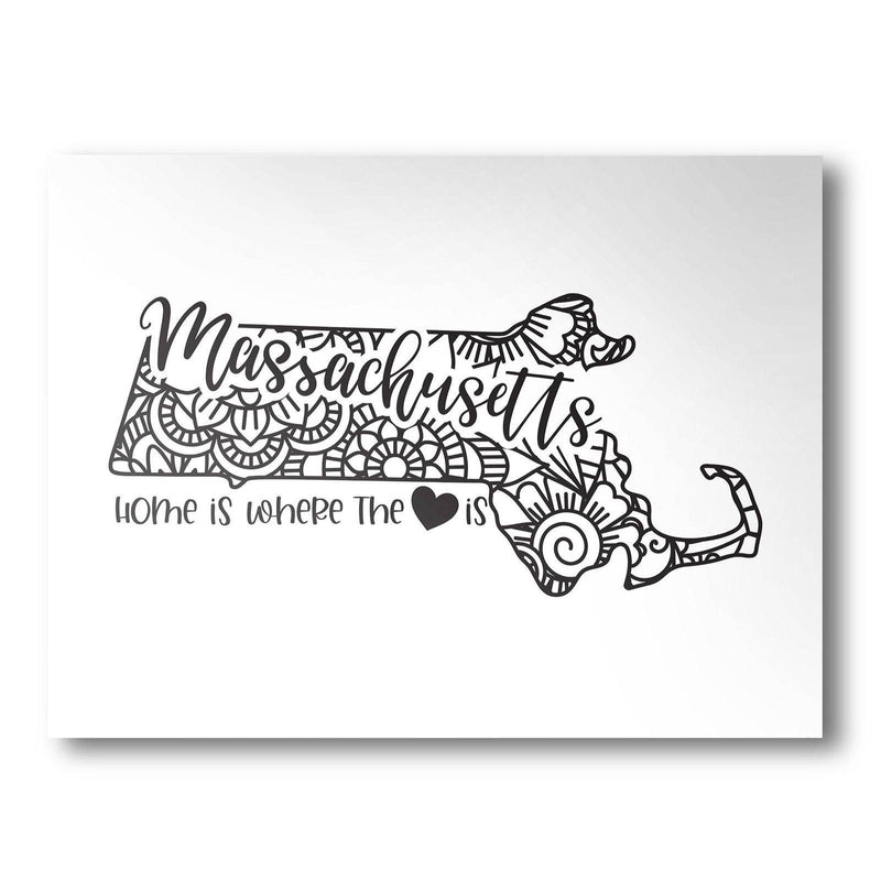 Massachusetts Poster | Custom Color | Home Is Where The Heart Is