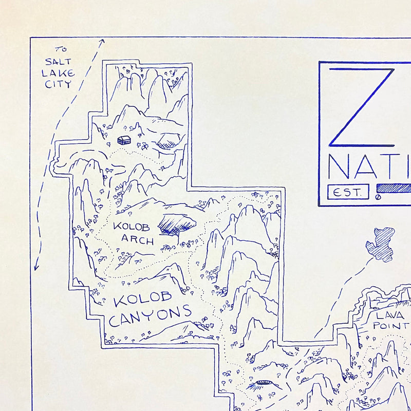 Zion National Park Map | Hand Drawn Print | CryptoCartography Poster