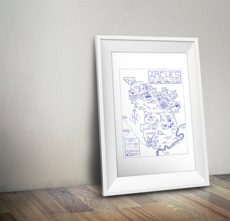 Arches National Park Map | Hand Drawn Print | CryptoCartography Poster