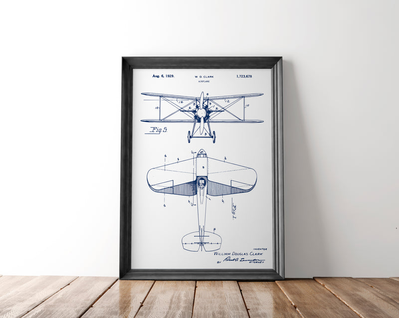 Biplane Patent Poster | 1929 | Patent Print № 1,723,678 - Albion Mercantile Co.