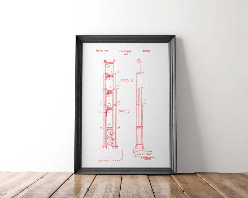 Golden Gate Bridge Patent Poster | 1934 | Patent Print № 1,967,381 - Albion Mercantile Co.