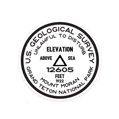 Grand Teton National Park Sticker | Mount Moran USGS Benchmark Sticker - Albion Mercantile Co.