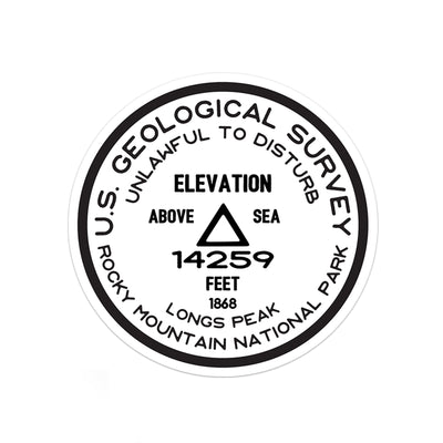 Rocky Mountain National Park Sticker | Longs Peak USGS Benchmark Sticker - Albion Mercantile Co.