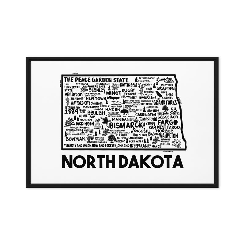 North Dakota Framed Canvas Print